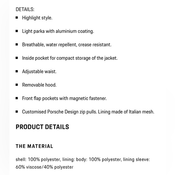 Porsche Design Aircooled Parka with removable hood - Picture 9 of 9